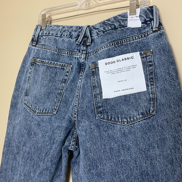 Good American Good Classic Denim Distressed Jeans Size 30 NWT Acid Wash - Picture 8 of 11